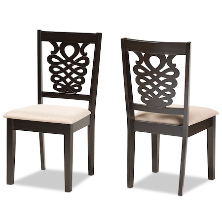 Baxton Studio Gervais Modern and Contemporary Sand Fabric and Dark Brown Finished Wood 2-Piece Dining Chair Set 176-11382-Zoro
